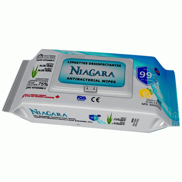 LINGETTES NIAGARA DÉSINFECTANTE ALCOOLISÉ 75% 100/PAQUET - Sani Express inc.