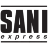 Logo noir et blanc "SANI express", lignes épurées, spécialiste sanitaires, entretien et nettoyage écologiques.