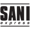 Logo noir et blanc "SANI express", lignes épurées, spécialiste sanitaires, entretien et nettoyage écologiques.