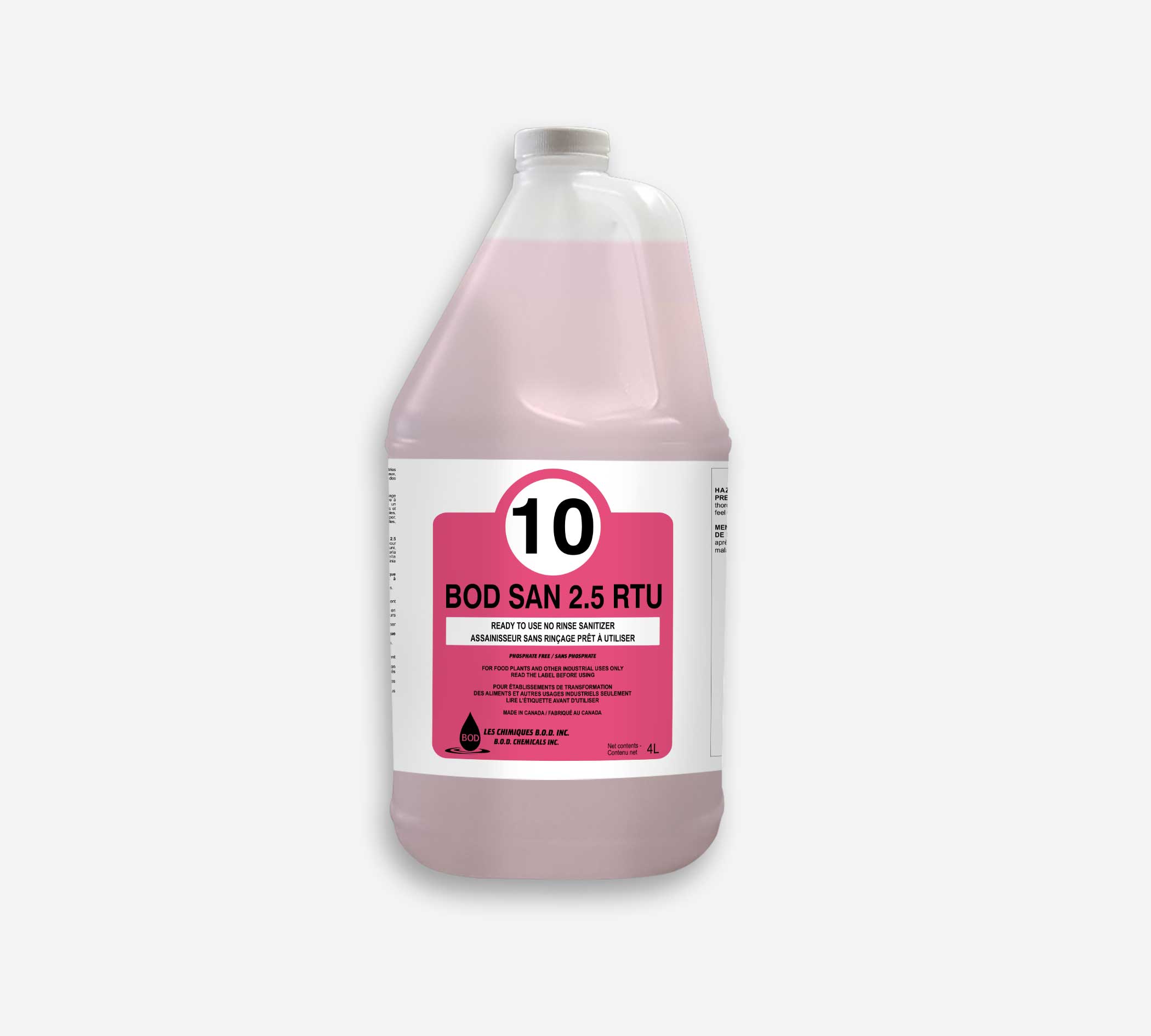 Désinfectant quaternaire sans rinçage Bodsan 2.5 RTU 4L rose.