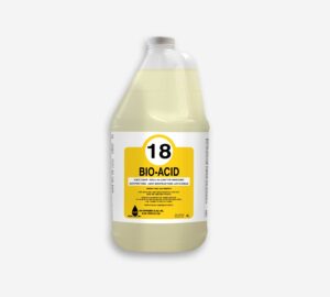 Bouteille 4L BIO-ACID nettoyant acide détartrant jaune et blanc.