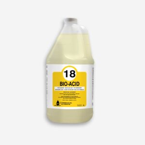 Bouteille 4L BIO-ACID nettoyant acide détartrant jaune et blanc.