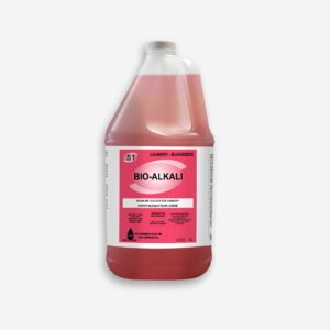 Bouteille 4L Bio-Alkali additif alcalin rose pour lessive dégraissante.
