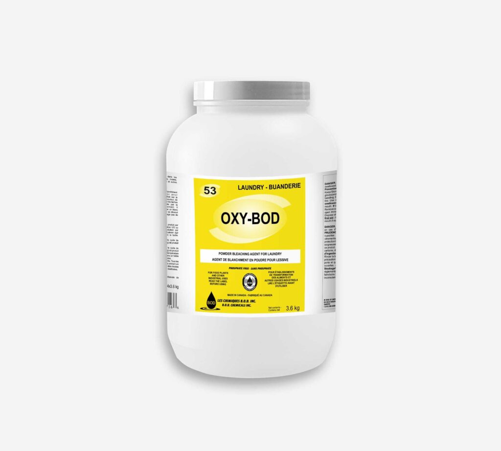 Oxy-Bod #53 agent de blanchiment buanderie 3.6kg contenant blanc.