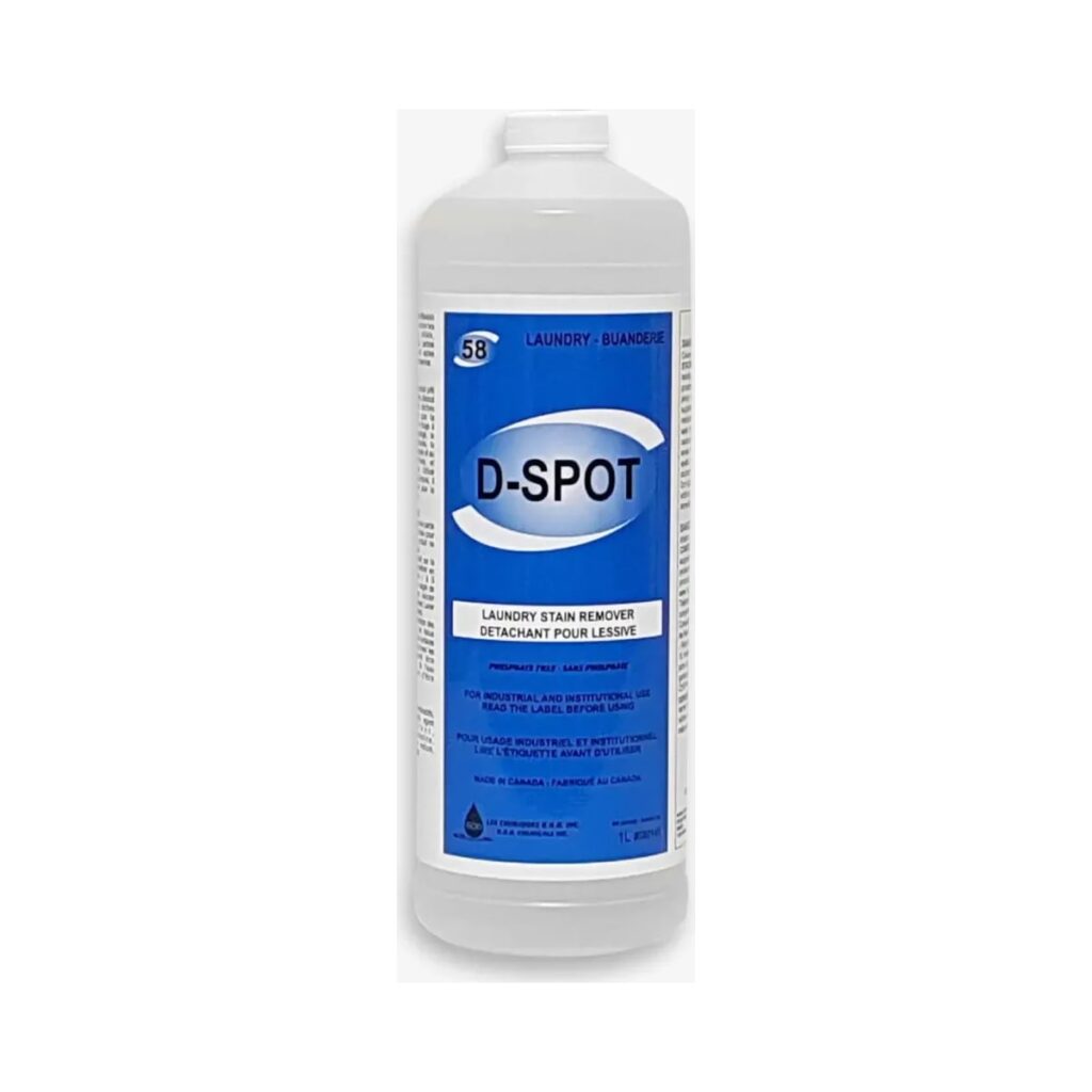 Bouteille D-SPOT détachant à lessive 1L blanc et bleu pour usage industriel.