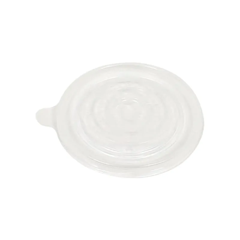 Couvercle plastique transparent rond pour bols carton, pratique, hygiénique, recyclable et facile à nettoyer.