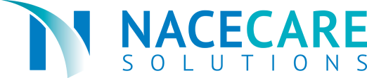 Logo NaceCare Solutions : N bleu stylisé, courbe fluide, nom bleu/vert pour solutions écologiques de nettoyage et entretien.