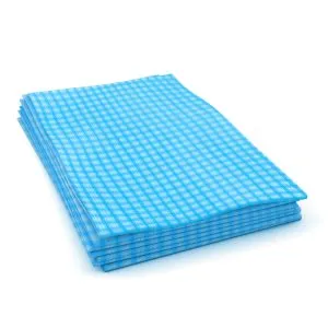 Lot de chiffons Cascades Pro W902 bleus à carreaux, entretien sanitaire et nettoyage écologique, emballage compact.