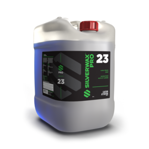 Bidon plastique Silverwax Pro 23, capuchon rouge, pour entretien et nettoyage sanitaires, étiquette noire et verte, écologique.