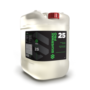 Bidon blanc à bouchon rouge, SILVERWAX PRO 25, nettoyant industriel écoresponsable pour entretien et sanitaires.