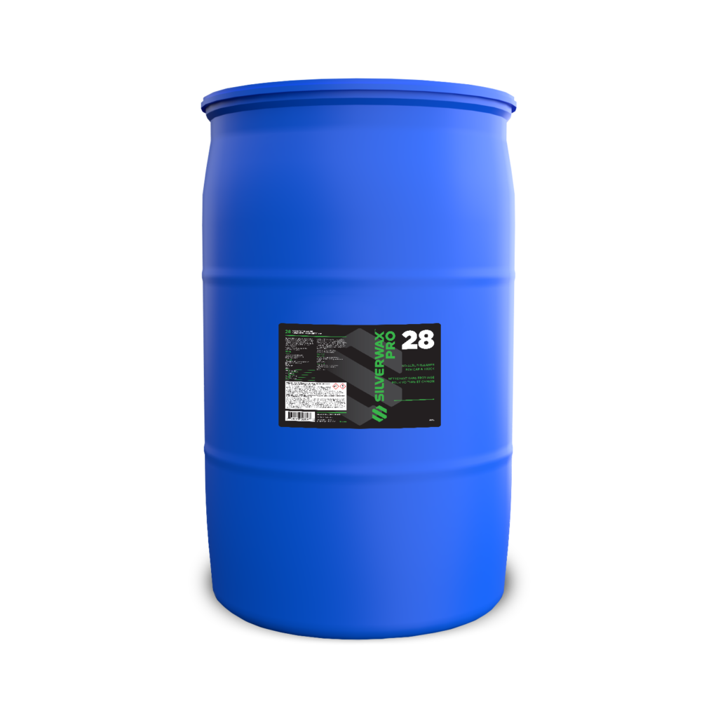 Fût bleu industriel Silverwax 28 pour entretien, nettoyage et emballages, posé sur fond blanc.