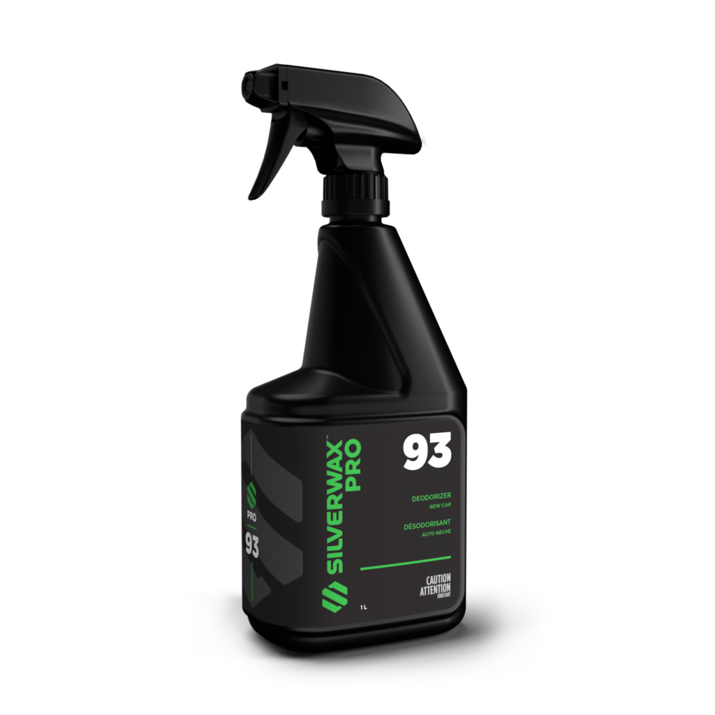 Déodoriseur Silverwax Pro 93, bidon 1L noir, entretien sanitaire professionnel, étiquette verte et blanche.