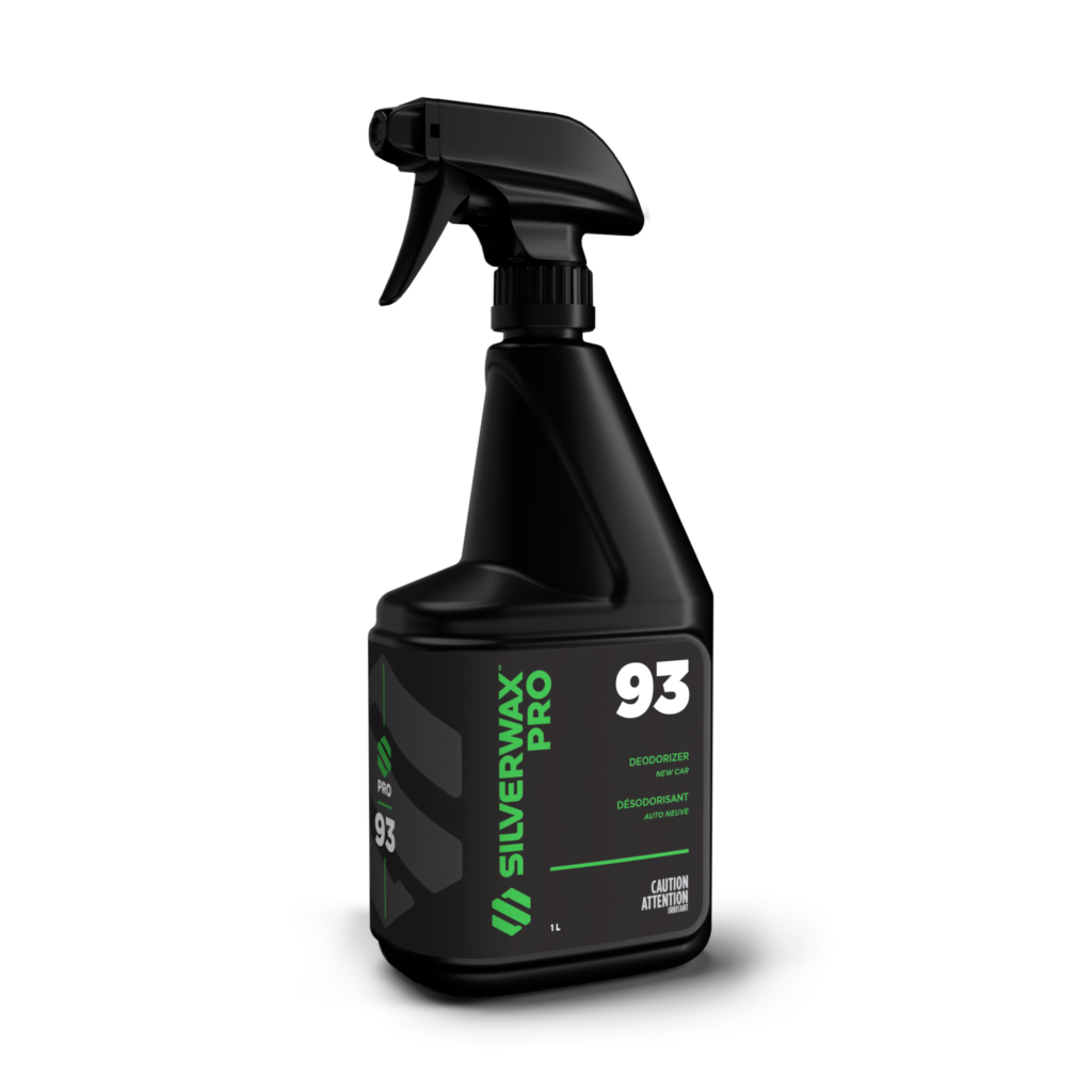 Déodoriseur Silverwax Pro 93, bidon 1L noir, entretien sanitaire professionnel, étiquette verte et blanche.