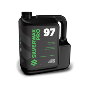 Bidon 4L SILVERWAX PRO 97 Désodorisant Passion, étiquette verte, entretien professionnel sanitaire.