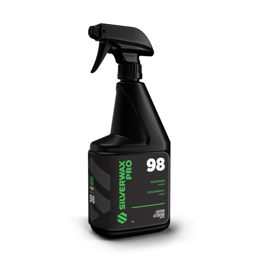 Déodorant nettoyant Silverwax Pro 98, 1 L, étiquette verte, pour entretien sanitaire écologique.