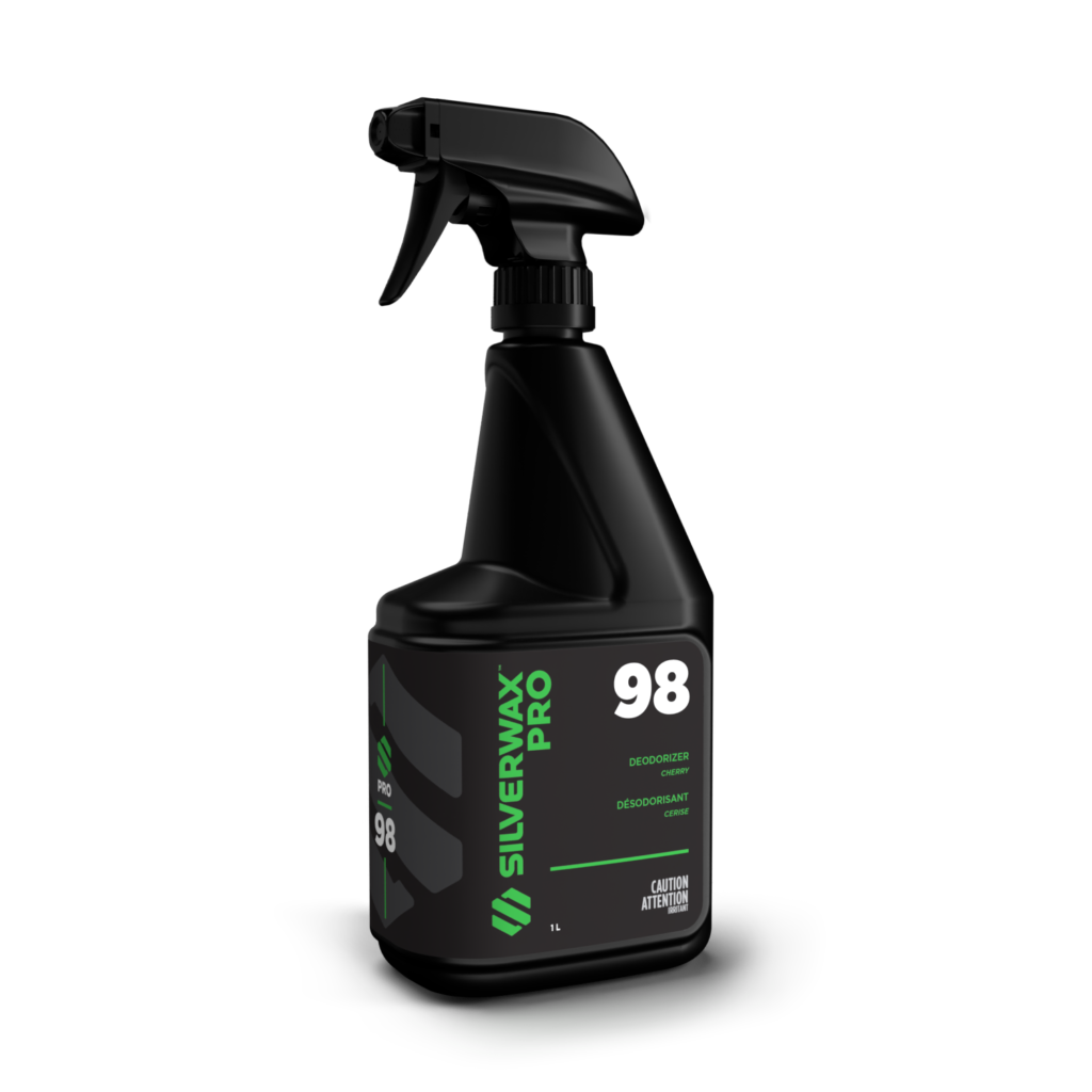 Déodorant nettoyant Silverwax Pro 98, 1 L, étiquette verte, pour entretien sanitaire écologique.