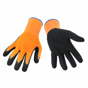 Gants nylon orange haute-visibilité, paume enduite de mousse de nitrile noir