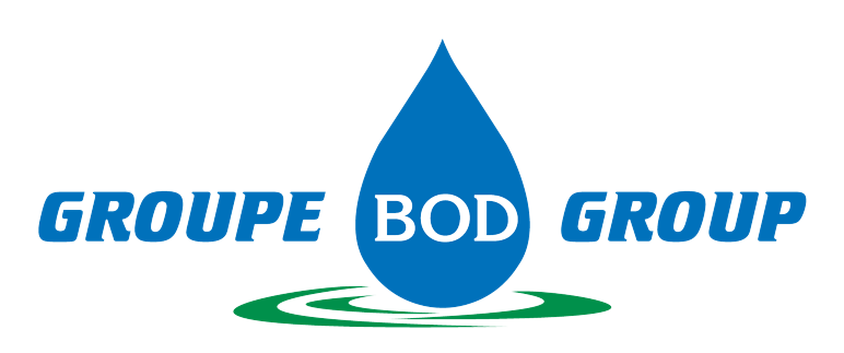 Logo BOD bleu avec goutte d'eau, mention GROUPE GROUP, ovale vert ; nettoyage, sanitaires écologiques.