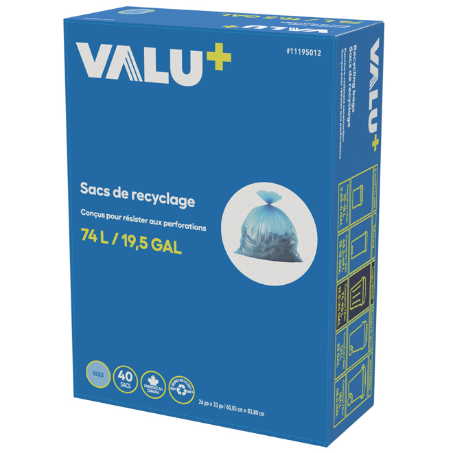 POUBELLE RONDE 20 GALLONS BLEU RECYCLAGE ROBUSTE