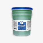 Seau plastique vert translucide AR-2000, couvercle bleu. Produit d'entretien sanitaire écologique, emballage informatif.