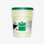 Seau plastique BD-3 translucide à couvercle vert, étiqueté pour entretien sanitaire et sécurité, sur fond blanc.