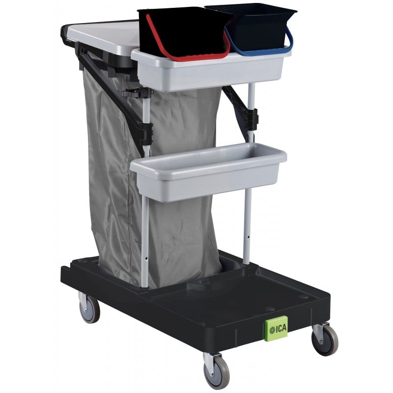 CHARIOT DE MENAGE LARGE AVEC SAC ZIPPER ET CABINET BARRÉ