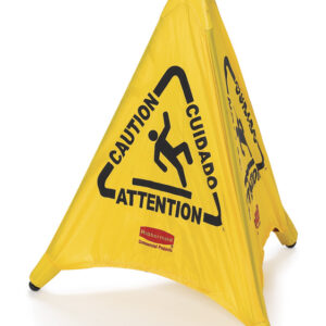CONE PARAPLUIE POP-UP *ATTENTION* MULTILINGUE JAUNE