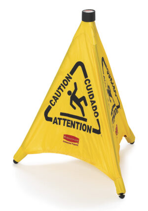 CONE PARAPLUIE POP-UP *ATTENTION* MULTILINGUE JAUNE