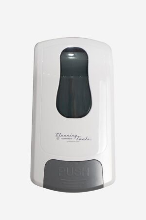 Distributeur de savon automatique blanc Cleaning Company pour sanitaire commercial.