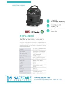Aspirateur dorsal NBV 240NXH (filtration HEPA) — NaceCare