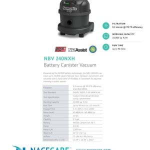 Aspirateur dorsal NBV 240NXH (filtration HEPA) — NaceCare
