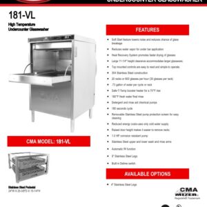Lave-vaisselle à capot CMA-181 VL sans ventilation