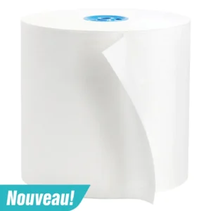 Rouleau d’essuie-mains blanc texturé Cascades PRO Signature T117, mandrin bleu pour distributrices Tandem