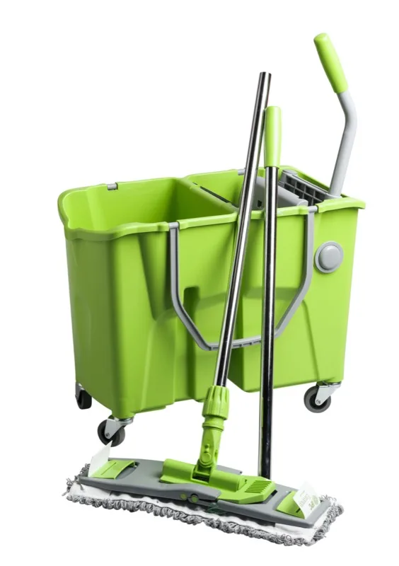 Laveur-Kit avec Seau Essoreuse Vert + Manche + Cadre + Rech.